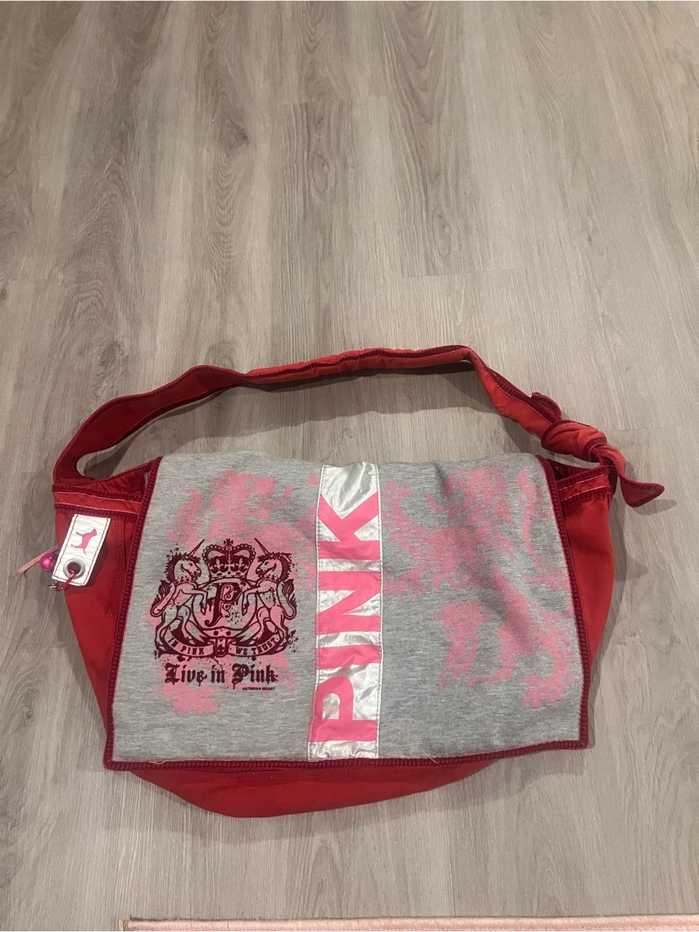PINK Victoria's Secret Pink and Red Canvas Shoulder Bag